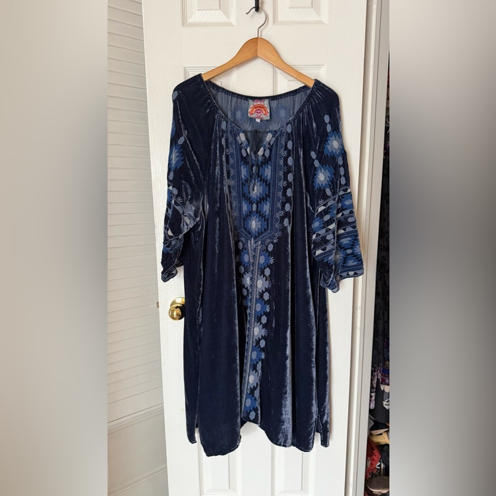 Beautiful Steel Blue Johnny Was Embroidered Tunic Dress 2X